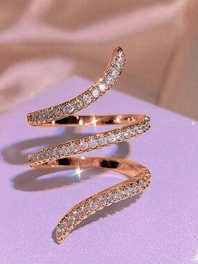 Rose Gold Pave Triple Band Crystal Ring